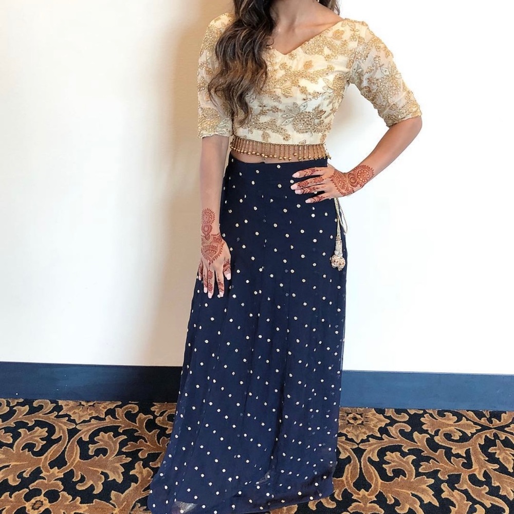 Blue Indian Lengha/ Ghagra with gold blouse